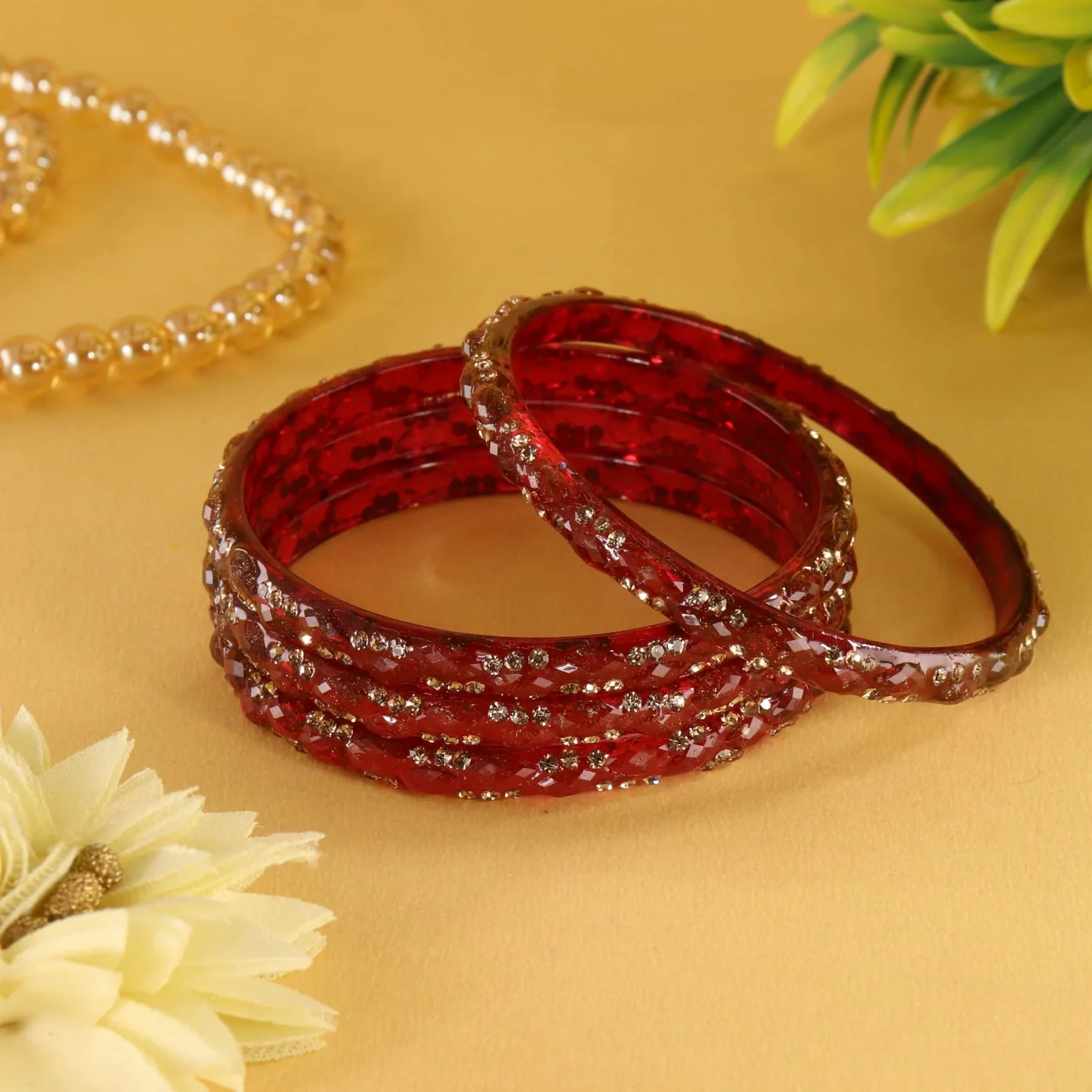 Crystal Stone Bangles Set