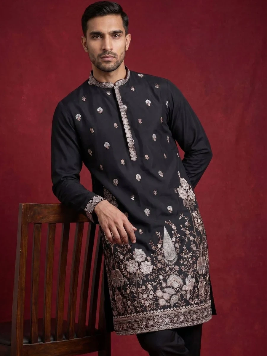 Embroidered Silk Kurta