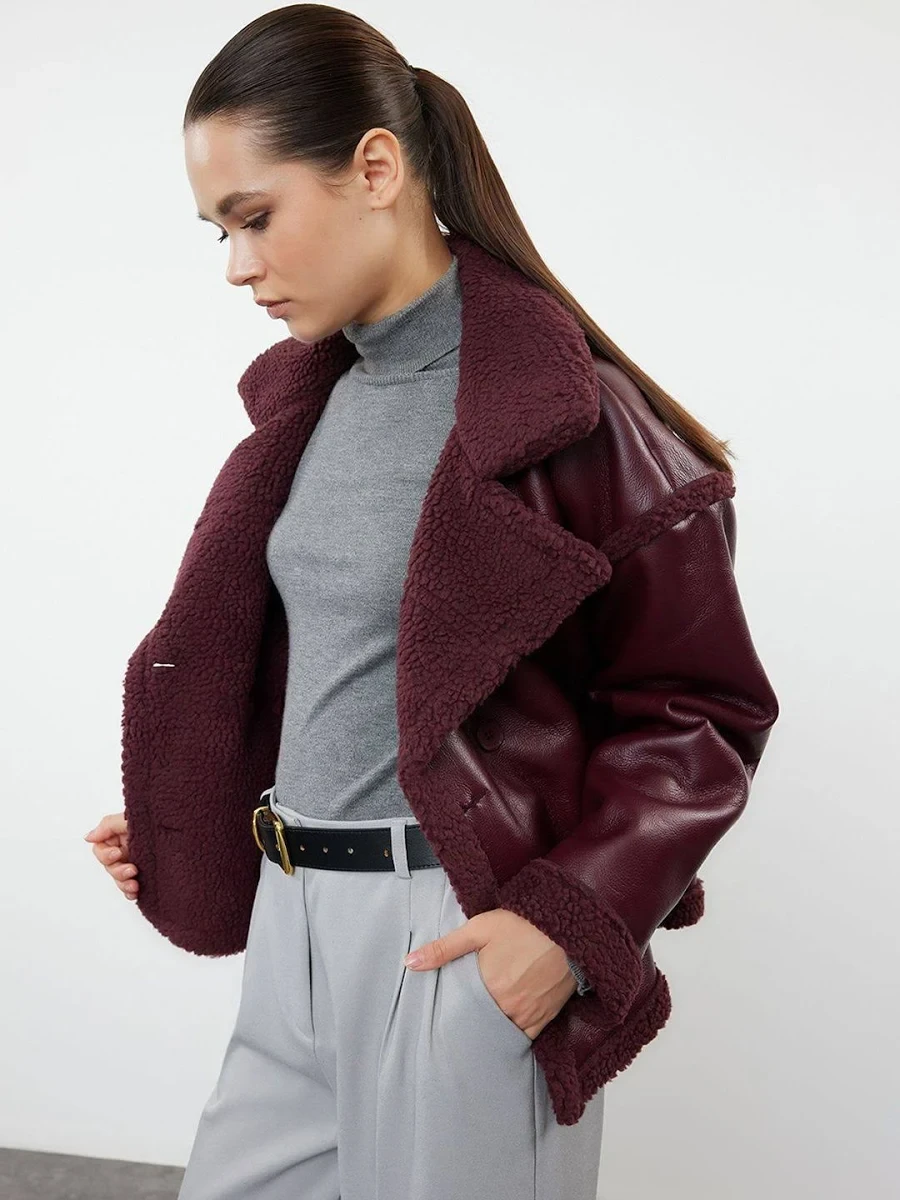 Women Leather Look Biker Jacket
