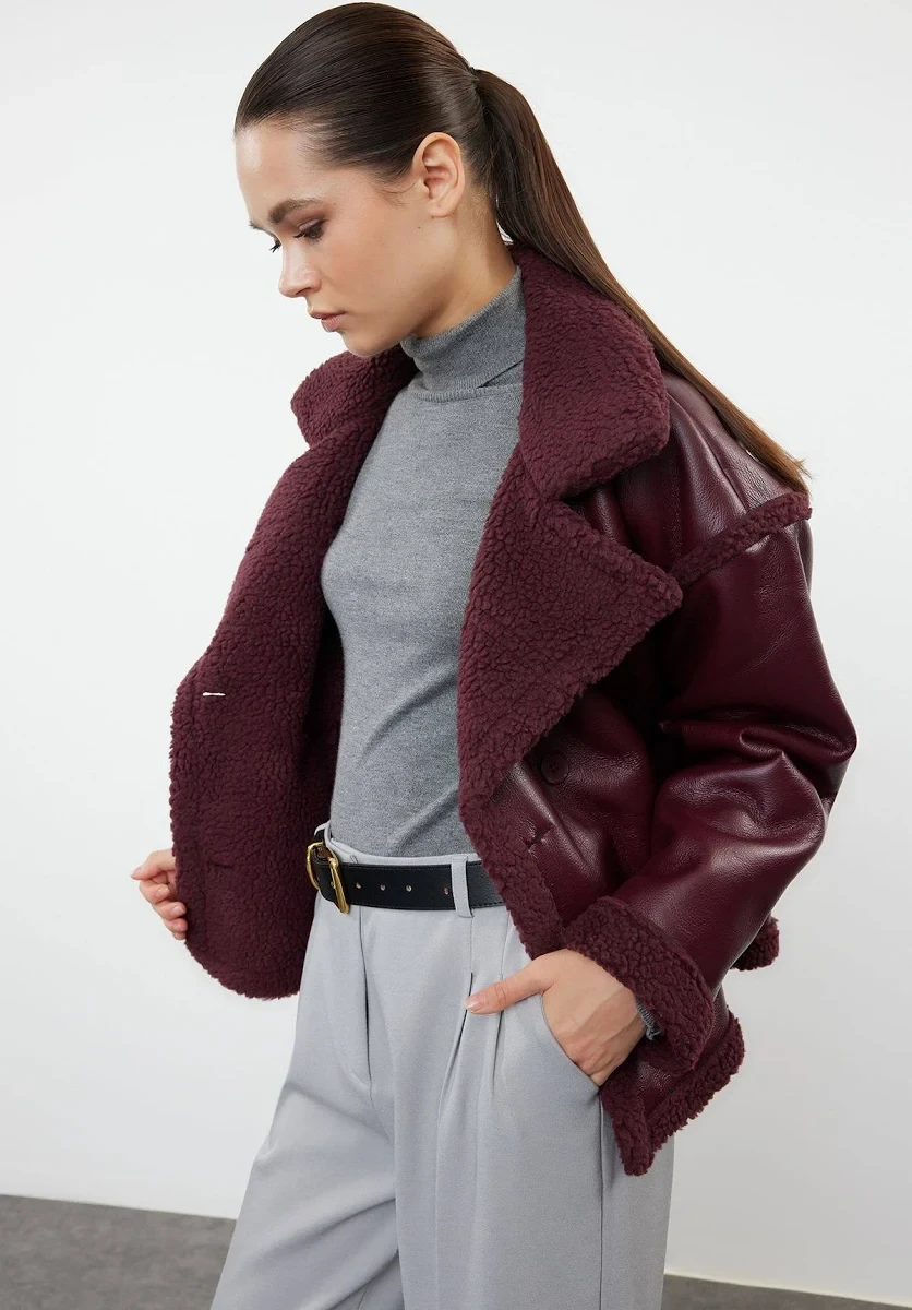 Women Leather Look Biker Jacket